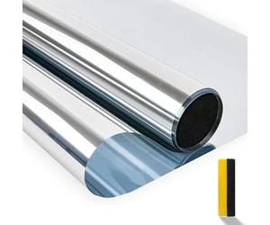 Zindoo Vinilo para Ventanas Efecto Espejo Cristal Unidireccional Protector de Privacidad Anti 99% UV Película de Aislamiento Adecuada para Hogar, Oficina Plata 44.5 * 200cm