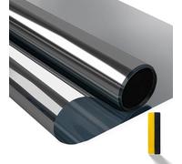 Zindoo Vinilos para Ventanas Efecto Espejo Cristal Unidireccional Protector de Privacidad Anti 99% UV Película de Aislamiento Adecuada para Hogar, Oficina Negro Plata 44.5 x 200cm