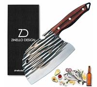 Zinello Design Cuchillo de cocina chef japonés de acero inoxidable - Cortador profesional mango madera con escalador abrebotellas francés - Caja de regalo