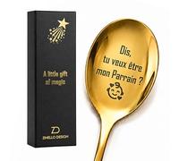 Zinello Design Solicitud padrino, Cuchara de café dorada grabada "Di, quieres ser mi padrino? » Regalo futuro padrino, caja de regalo con tarjeta, marca francesa