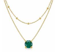 Zinello Design TILOVE Collar Aventurina Verde Natural Mujer - Doble Cadena Acero Inoxidable Chapado Oro 18K - Colgante 6mm Piedra Verde - Regalo Cumpleaños Mujer