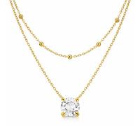 Zinello Design TILOVE Collar Cuarzo Natural Mujer - Doble Cadena Acero Inoxidable Chapado Oro 18K - Colgante 6mm Piedra Natural - Regalo Cumpleaños Mujer