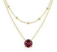 Zinello Design TILOVE Collar Granate Rodolita Natural Mujer - Doble Cadena Acero Inoxidable Chapado Oro 18K - Colgante 6mm Piedra Roja - Regalo San Valentín Mujer