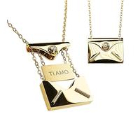 Zinello Design Tilove - Collar para mujer chapado en oro de 18 quilates con mensaje «Te amo», circonita natural, cadena ajustable de 45 + 5 cm - Idea de regalo de San Valentín / cumpleaños - Caja de