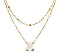 Zinello Design TILOVE Collar Piedra Lunar Natural Mujer - Doble Cadena Acero Inoxidable Chapado Oro 18K - Colgante 6mm Piedra Nacimiento - Regalo Cumpleaños Mujer