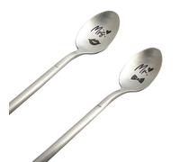 Zinello - Juego de 2 cucharas grabadas de 15,5 cm de acero inoxidable para San Valentín y compromiso con cremallera
