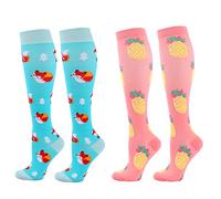 Zingso 2 Pares de Calcetines de Compresión para Mujeres y Hombres de 20 a 25 mmHg, los Mejores Deportivos y Médicos Para Correr, volar, viajar, Enfermeras (S/M, Azul+Rosa)