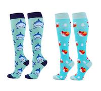 Zingso 2 Pares de Calcetines de Compresión para Mujeres y Hombres de 20 a 25 mmHg, los Mejores Deportivos y Médicos Para Correr, volar, viajar, Enfermeras (L/XL, Azul+Rojo)