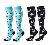 Zingso 2 Pares de Calcetines de Compresión para Mujeres y Hombres de 20 a 25 mmHg, los Mejores Deportivos y Médicos Para Correr, volar, viajar, Enfermeras (S/M, Azul+Negro)