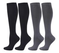 Zingso Calcetines de compresión para mujeres y hombres, 2 Pares 20-25 mmHg Calcetines Medias de Compresión para Correr, volar, viajar, Enfermeras (S/M, Gris+Negro)