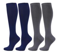 Zingso Calcetines de compresión para mujeres y hombres, 2 Pares 20-25 mmHg Calcetines Medias de Compresión para Correr, volar, viajar, Enfermeras (XXL, Gris+Azul marino)