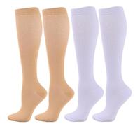 Zingso Calcetines de compresión para mujeres y hombres, 2 Pares 20-25 mmHg Calcetines Medias de Compresión para Correr, volar, viajar, Enfermeras (XXL, Piel+Blanca)