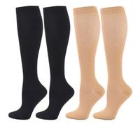 Zingso Calcetines de compresión para mujeres y hombres, 2 Pares 20-25 mmHg Calcetines Medias de Compresión para Correr, volar, viajar, Enfermeras (S/M, Piel+Negro)