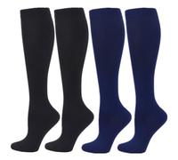 Zingso Calcetines de compresión para mujeres y hombres, 2 Pares 20-25 mmHg Calcetines Medias de Compresión para Correr, volar, viajar, Enfermeras (XXL, Negro+Azul marino)