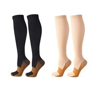 Zingso Calcetines de Compresión para Mujeres y Hombres de 20 a 25 mmHg, 2 Pares los Mejores Deportivos y Médicos Para Correr, volar, viajar, Enfermeras (XXL, Negro + Piel)