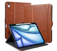 Zinibri Funda para iPad Air 11 Pulgadas M3 2025/M2 2024,iPad Air 5/4 Generación 10,9" 2022/2020 con Portalapiz Bolsillo Correa de Mano Cierre Magnético Cuero PU Auto Sueño/Estela,Marrón