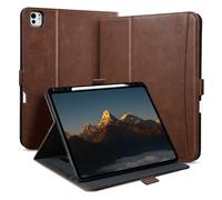 Zinibri Funda para iPad Pro 11 Pulgadas M5/M4 (2025/2024) con Portalapiz Bolsillo Correa de Mano,Cierre Magnético,Múltiples Ángulos de Soporte,Carcasa Cuero PU Case,Auto Sueño/Estela,Marrón Oscuro