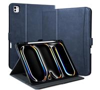 Zinibri Funda para iPad Pro 11 Pulgadas M5/M4 (2025/2024) con Portalapiz Bolsillo Correa de Mano,Cierre Magnético,Múltiples Ángulos de Soporte,Carcasa Cuero PU Case,Auto Sueño/Estela,Azul