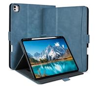 Zinibri Funda para iPad Pro 13 Pulgadas M5/M4 (2025/2024) con Portalapiz Bolsillo Correa de Mano,Cierre Magnético,Múltiples Ángulos de Soporte,Carcasa Cuero PU Case,Auto Sueño/Estela,Azul Claro
