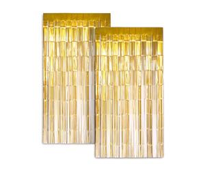 Zink - Pack de 2 Cortinas de Papel de Aluminio Dorado de 90 x 190 cm - Serpentinas de oropel para fotomatón, Fiestas de cumpleaños, Bodas, graduaciones y Decoraciones navideñas