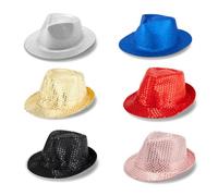 Zink Paquete de 6 Fedoras Western de Colores - 6 Sombreros Unisex con Lentejuelas y Brillantes para fotomatones, Fiestas, Disfraces, Bodas y más.