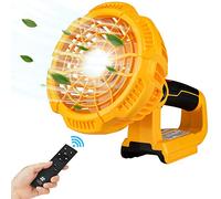 Zinkiwayr Ventilador inalámbrico portátil para camping con luz LED de 300 lm y puerto USB, 9 W, funciona con batería, compatible con batería de litio Dewalt de 14.4 V-20 V, para viajes, tienda de