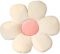 Zinsale Lindo cojín de Suelo de Flores Cojín de Flores Cojín de decoración de Almohada para Adolescentes Niñas Juguete de Peluche de Felpa para niños Dormitorio (Pétalo Beige + Núcleo Rosa, 50cm)