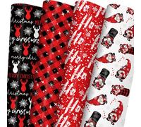 ZINTBIAL Papel de regalo de Navidad para niños y adultos, papel de regalo de Navidad con cuadros rojos/negros, renos, gnomos, palabras "Ho Ho", 71 x 101 cm, 6 hojas gigantes, fácil de almacenar