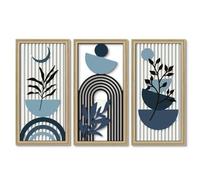 Zinueen 3 piezas de madera bohemia decoración de pared, decoración de pared bohemia, decoración de pared moderna, hojas geométricas, decoración de pared, escultura minimalista para salón, dormitorio