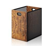 Zinueen Cubo de basura de madera de 16,8 l, papelera de papel grande con diseño retro para dormitorio y oficina en casa, rejilla de hierro con asa, 28 x 20 x 30 cm
