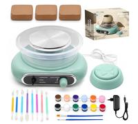 Zinueen Juego de mini discos de alfarería de 4,7 pulgadas, para principiantes y niños, plato giratorio para alfarería en casa con 8 herramientas y 1,32 lbs de arcilla, juego completo de alfarería para