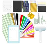 Zinueen Kit de inicio para Cricut Joy - Paquete extra para principiantes con 17 colores de vinilo inteligente permanente de 12 x 5,5 pulgadas, 3 láminas de transferencia, juego de tarjetas de