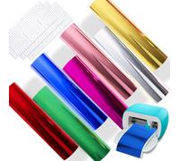 Zinueen Smart Vinilo Permanente para Cricut Joy, 7 unidades, efecto espejo de vinilo metálico inteligente con 3 láminas de transferencia, para plóter autoadhesivo, juego de plóter para manualidades,