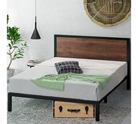 Zinus Cama Mory de 160 x 190 cm - Estructura de Cama de 30 cm de Altura - Estructura de Cama de Plataforma de Metal y Madera con cabecero y Soporte de láminas de Madera - Marrón