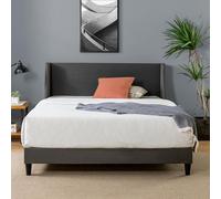 Zinus Evelyn - Marco de Cama Acolchado con cabecero de Lujo con Respaldo de ala de Lujo, 100 x 200 cm, Color Gris Oscuro, somier de láminas de bambú sostenible, fácil Montaje