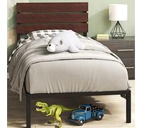 Zinus Figari Cama 90x190 cm - Altura del somier 31cm con almacenaje bajo la cama - Somier sostenible de bambú y metal con cabecero de láminas - Marrón y negro