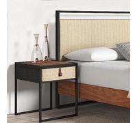 Zinus Ilsang Mesilla de noche 45x43x52 cm - Mesa auxiliar de metal y madera - Cajón de tela topo - Marrón y negro