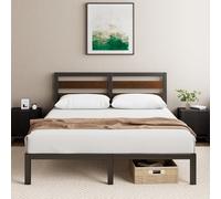 Zinus Kai - Somier de Cama Doble (135 x 190 cm, 80 cm, bambú y Metal, cabecero, Soporte de Listones de Acero), Color Negro y marrón