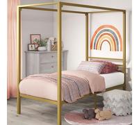Zinus Patricia Cama 90x190 cm - Altura 36 cm con almacenamiento bajo la cama - Somier con dosel de metal y soporte de lamas de acero - Oro