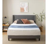 Zinus Sasha Bed 140 x 200 cm - Altura 25 cm - Marco de Cama Acolchado con cabecero y somier de láminas de bambú, Color Gris