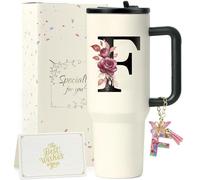 ZIOISNM A-Z 1.2L Vaso Termico, Termo Cafe De Acero Inoxidable Doble Capa Con Tapa Y Pajita, Botella Agua Acero Inoxidable, Regalo Mujer Ideal Para Cumpleaños, Navidad Y San Valentín (F)
