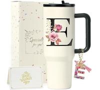 ZIOISNM A-Z 1.2L Vaso Termico, Termo Cafe De Acero Inoxidable Doble Capa Con Tapa Y Pajita, Botella Agua Acero Inoxidable, Regalo Mujer Ideal Para Cumpleaños, Navidad Y San Valentín (E)