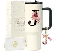 ZIOISNM A-Z 1.2L Vaso Termico, Termo Cafe De Acero Inoxidable Doble Capa Con Tapa Y Pajita, Botella Agua Acero Inoxidable, Regalo Mujer Ideal Para Cumpleaños, Navidad Y San Valentín (J)