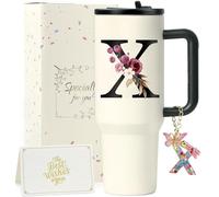 ZIOISNM A-Z 1.2L Vaso Termico, Termo Cafe De Acero Inoxidable Doble Capa Con Tapa Y Pajita, Botella Agua Acero Inoxidable, Regalo Mujer Ideal Para Cumpleaños, Navidad Y San Valentín (X)