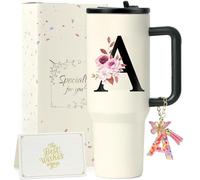 ZIOISNM A-Z 1.2L Vaso Termico, Termo Cafe De Acero Inoxidable Doble Capa Con Tapa Y Pajita, Botella Agua Acero Inoxidable, Regalo Mujer Ideal Para Cumpleaños, Navidad Y San Valentín (A)