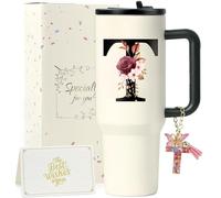 ZIOISNM A-Z 1.2L Vaso Termico, Termo Cafe De Acero Inoxidable Doble Capa Con Tapa Y Pajita, Botella Agua Acero Inoxidable, Regalo Mujer Ideal Para Cumpleaños, Navidad Y San Valentín (T)