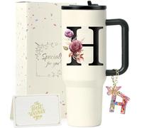 ZIOISNM A-Z 1.2L Vaso Termico, Termo Cafe De Acero Inoxidable Doble Capa Con Tapa Y Pajita, Botella Agua Acero Inoxidable, Regalo Mujer Ideal Para Cumpleaños, Navidad Y San Valentín (H)