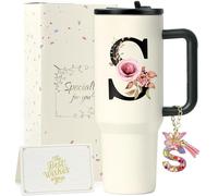 ZIOISNM A-Z 1.2L Vaso Termico, Termo Cafe De Acero Inoxidable Doble Capa Con Tapa Y Pajita, Botella Agua Acero Inoxidable, Regalo Mujer Ideal Para Cumpleaños, Navidad Y San Valentín (S)