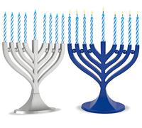Zion Judaica - Juego de 2 mini menorás con 44 velas de cumpleaños, pequeñas menorá de viaje con velas de Janucá sobre la marcha, Hanukkiah compacto Hanukkah, portavelas Menurah Chanuka Gifts Januciah