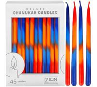 Zion Judaica - Juego de 45 velas de Hanukkah sin goteo, color azul y naranja, con tarjeta de oración Dreidel estándar, juego de velas de celebración multitonos para decoración de fiesta de Janucá